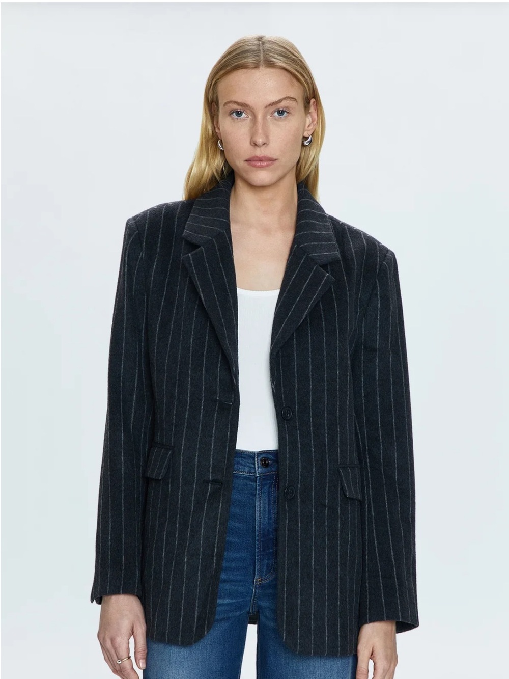 NWT Pistola Jane Charcoal Chalk Stripe Oversized Blazer M